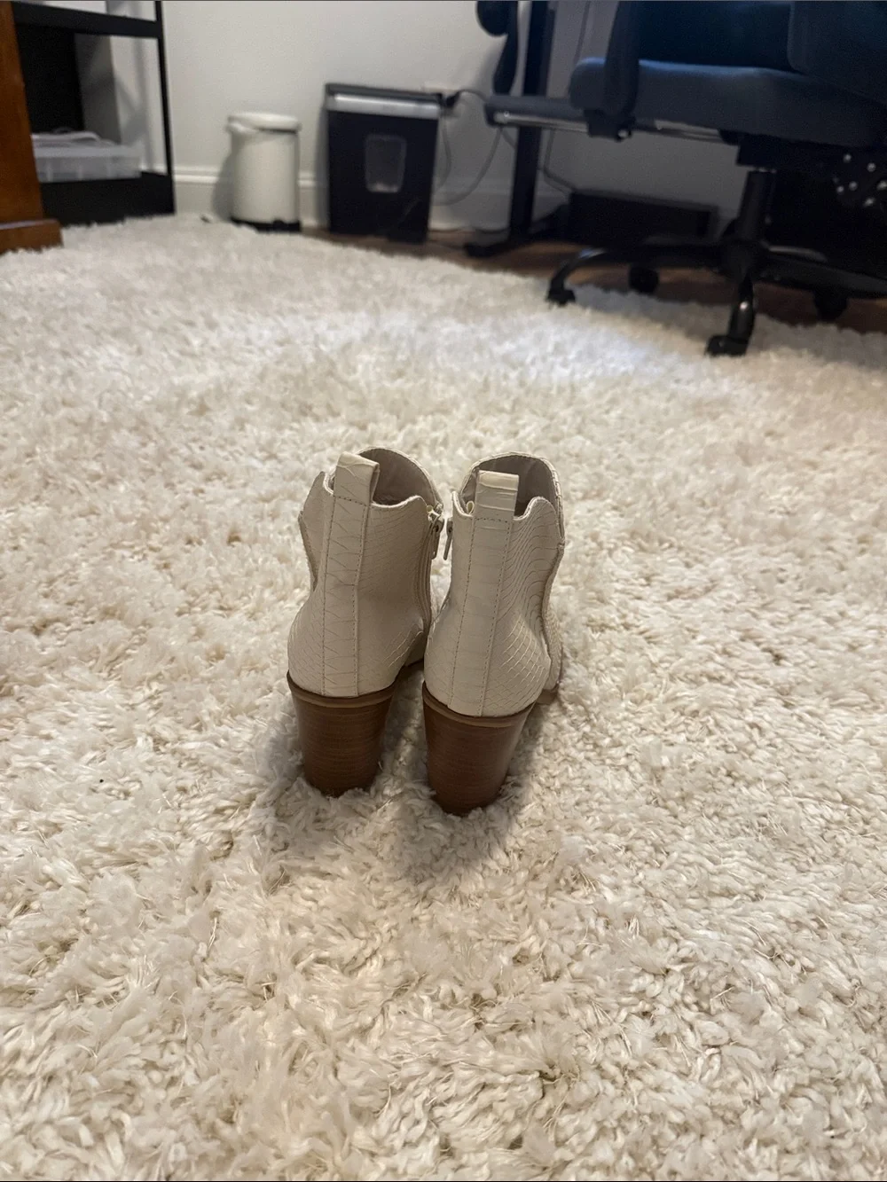MIA Cream Textured Pointed Ankle Booties